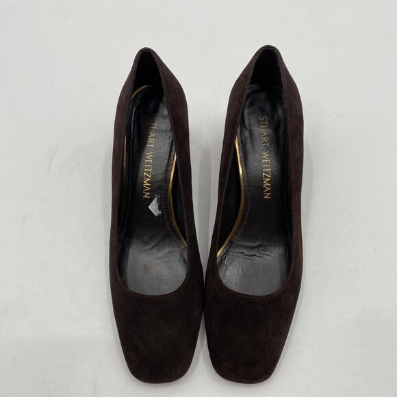 Stuart Weitzman 7 brown square toe block heels - Picture 3 of 7